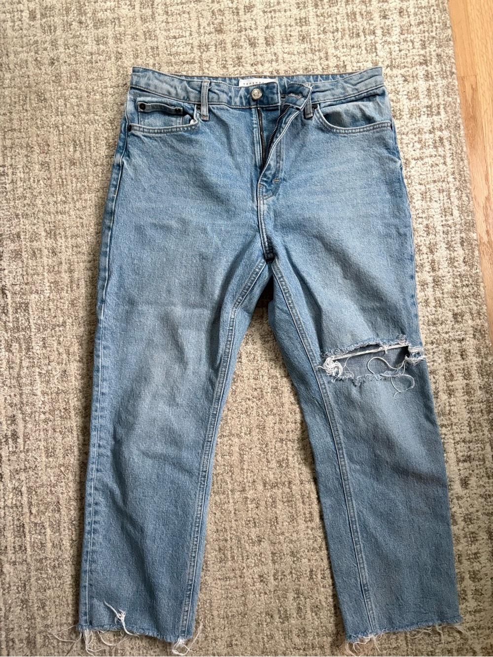 Topshop Light Blue Distressed Straight-Leg Jeans
